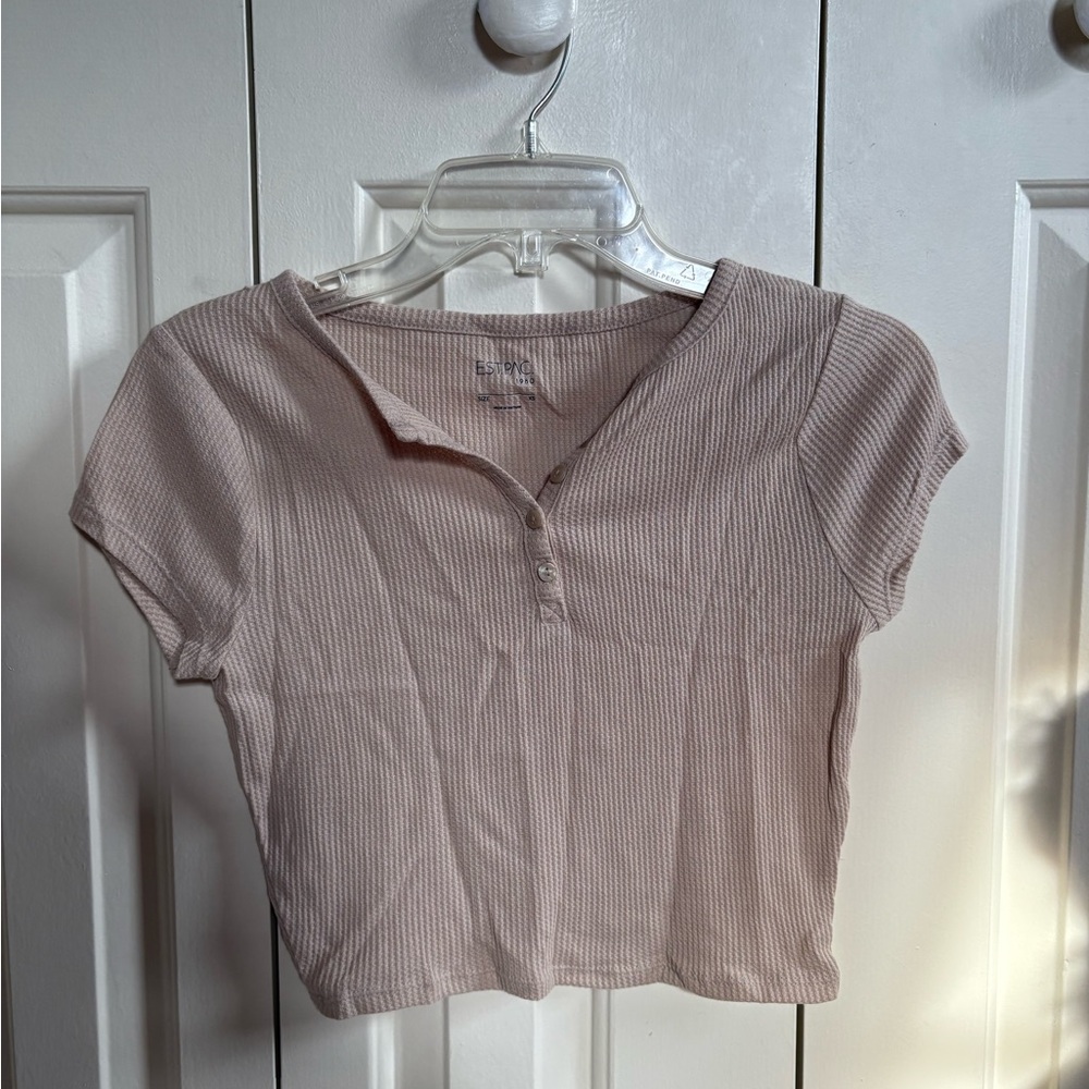 PacSun Ribbed Buttoned Crop Top - Light Pink